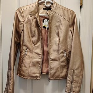 Metallic Vegan Rose gold Moto jacket